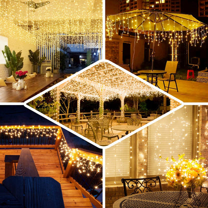 Lainin 3.5M/11ft 96 LED Warm White Linkable Fairy Curtain String Light with 8 Modes Memory Functional Controller for Indoor/Outdoor/Patio/Wedding/Christmas Decor