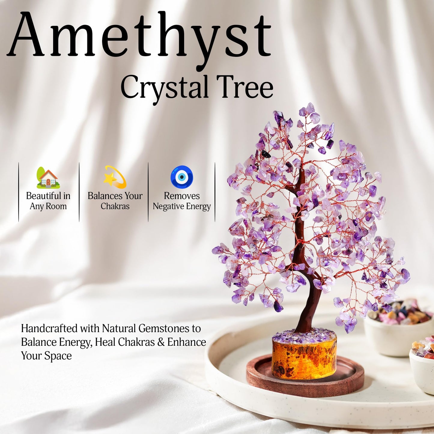 YATSKIA Amethyst Crystal Tree of Life | Healing Quartz Tree | Boho Room Decor | Meditation Decor | Gifts for Women Who Have Everything | Birthday Gifts | 10 Inch