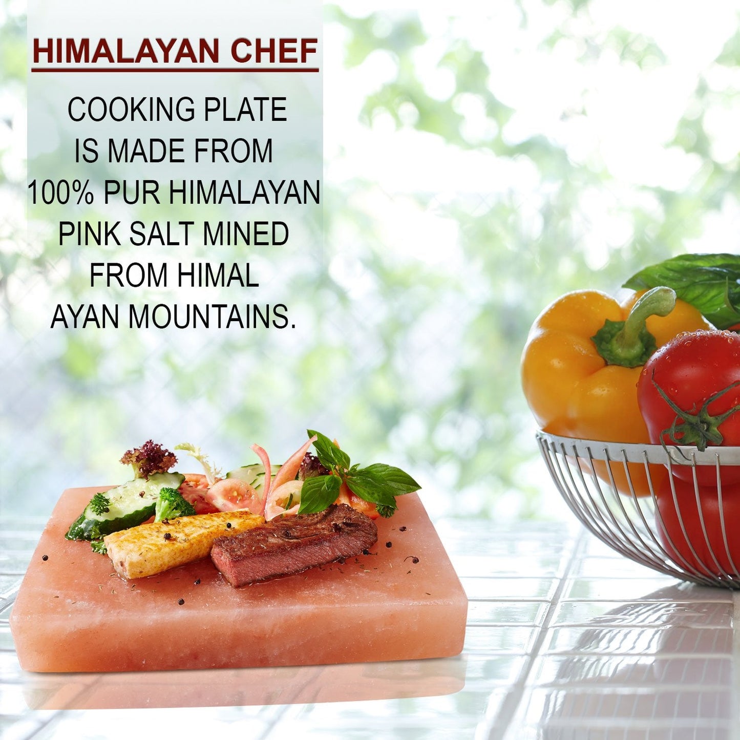 Himalayan Chef Natural Pink Salt Plate For Cooking, Grilling, Cutting and Serving, Pink Salt Slab (8" x 8" x 2")