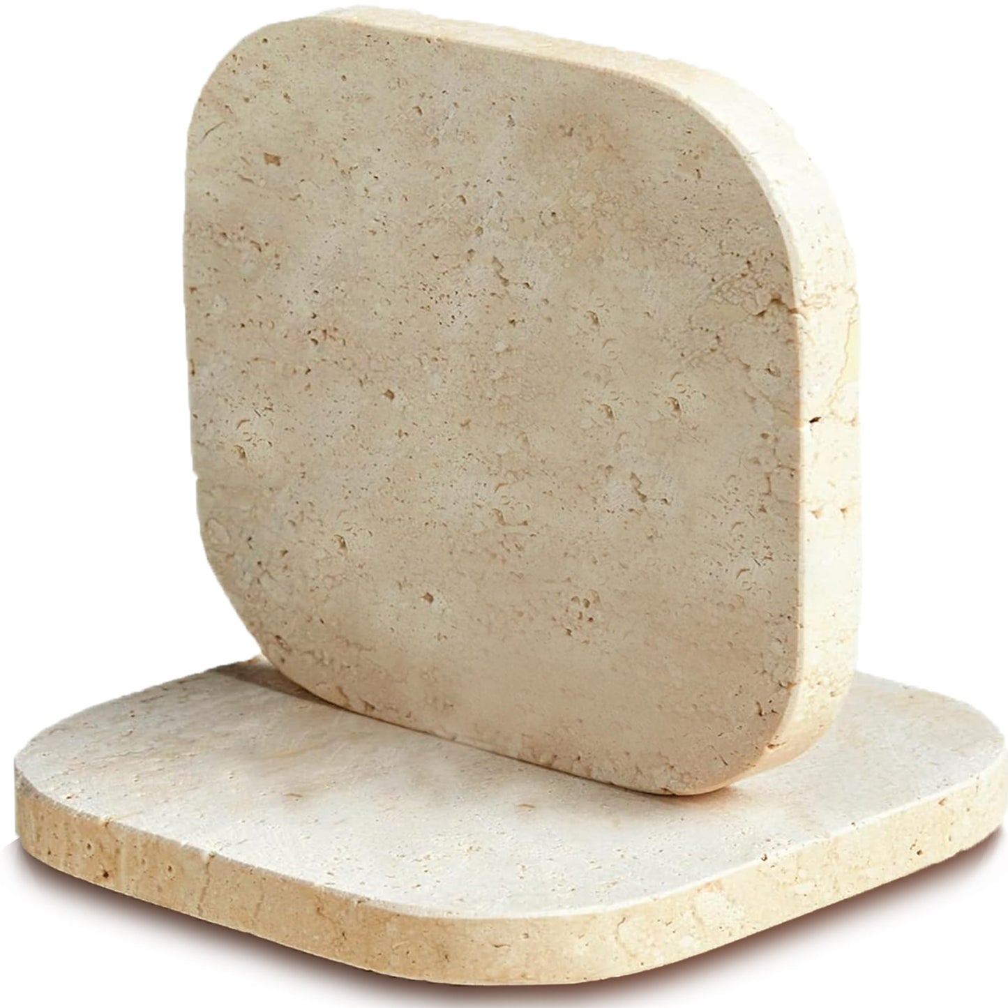 2PACK Travertine Marble Coasters Natural Coaster Set of 2, 4" Square Stone Drink Coasters with Thick Cork Backing, Durable Non-Slip Cup Mats, Table Protection for Coffee, Kitchen, Bar, Wedding