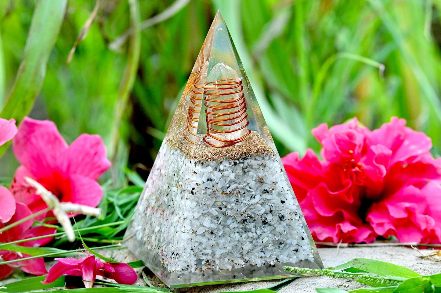 Wholesalegemshop New Inspirational Rainbow Moonstone Orgone Pyramid for Healing Crystal Gemstone Pyramid - Strength - Reiki - Yoga - Meditation