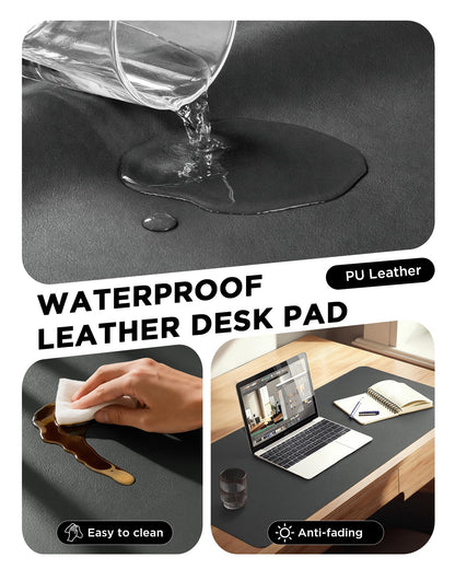 YSAGI Large PU Leather Desk Mat for Keyboard and Mouse - Waterproof Non-Slip Desk Pad Protector for Office, Home, Writing Desk (Dark Grey, 35.4" x 17")