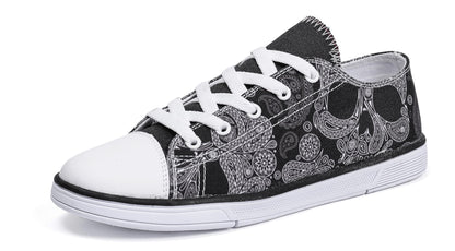 FIRST DANCE Women Skull Shoes Printed Cool Paisley Print Fashion Sneakers for Teen Men Boys Girls Student Canvas Green Red Cute Shoes for Ladies(Style 1, 7.5US)