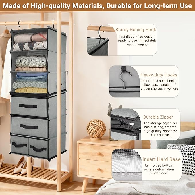 2-in-1 Durable 6-Tier Hanging Closet Organizer