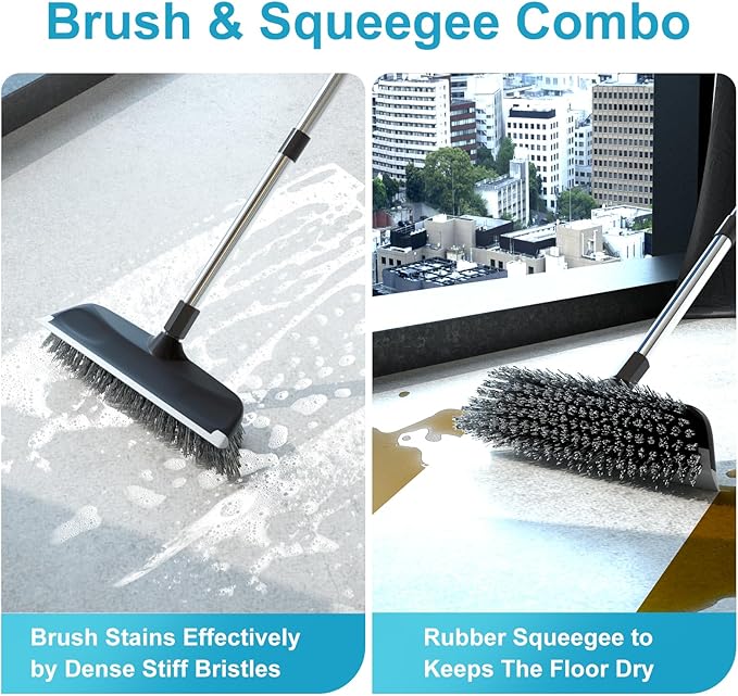 ITTAR Floor Scrub Brush with 55" Long Handle, Stainsless Steel Pole Heavy-Duty