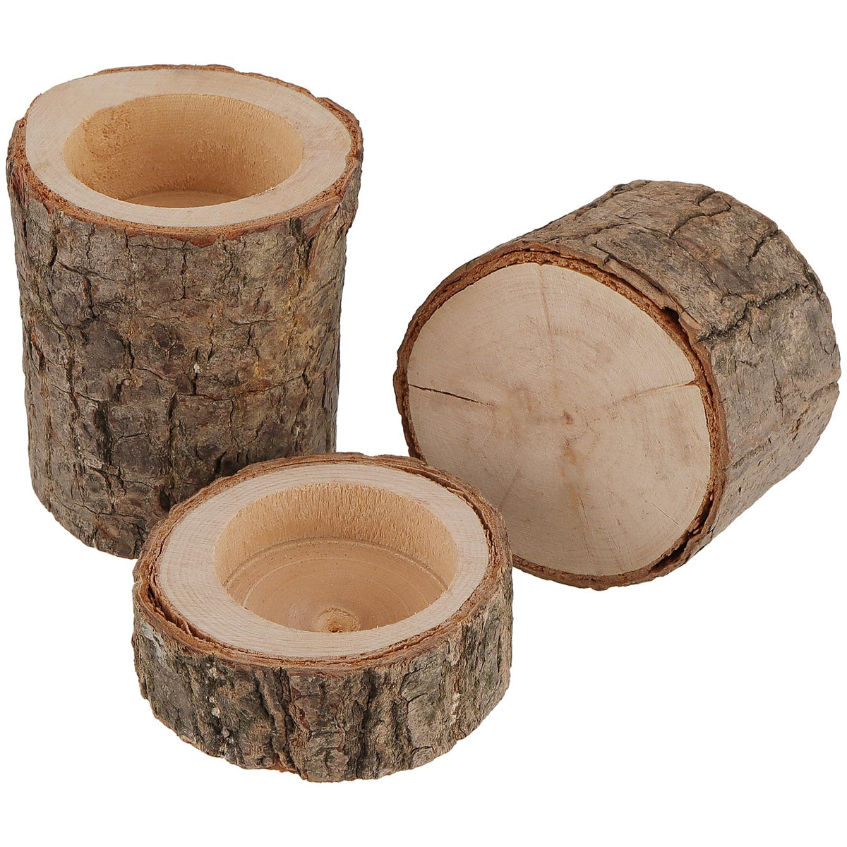 FUNSUEI 18 PCS Wooden Tea Light Candle Holders, Rustic Wood Votive Log Candle Holders, Rustic Wood Votive Candle Holder for Table Decoration, 3 Sizes