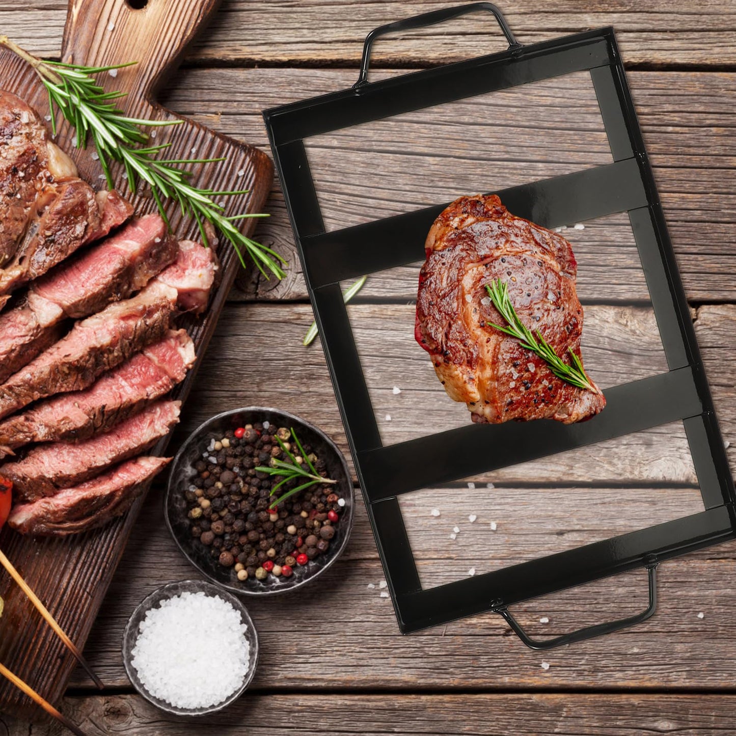 YARNOW Himalayan Salt Cooking Block Tray Holder Metal Steel Himalayan Rock Salt Block Cooking Plate Tray for Cooking Grilling Cutting Serving 8"x12" Grilling Tool Essential
