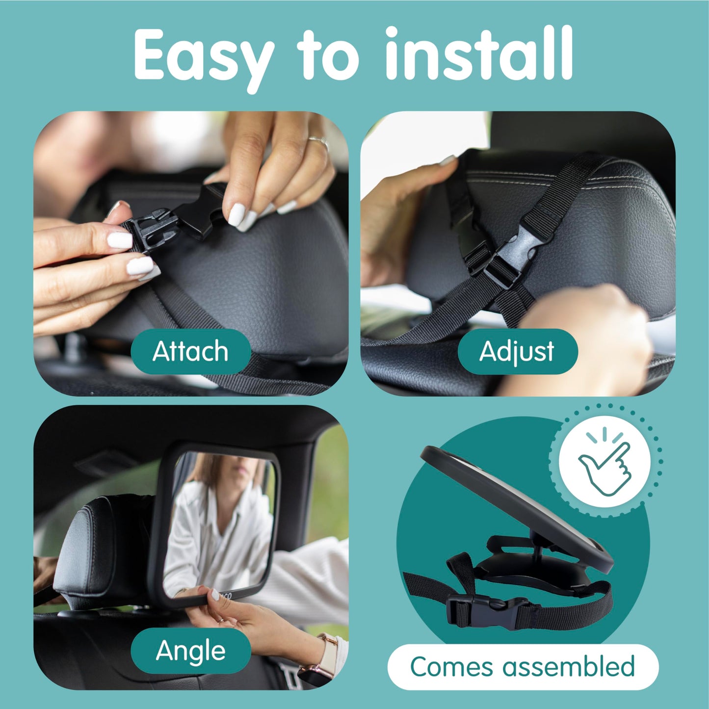 Onco Baby Car Mirror - 100% Shatterproof & Shakeproof, Award-Winning Car Mirror Baby Rear View, Non-Slip with 360° Rotation, Newborn Essentials