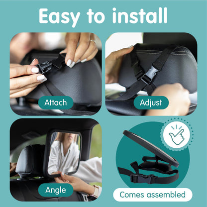 Onco Baby Car Mirror - 100% Shatterproof & Shakeproof, Award-Winning Car Mirror Baby Rear View, Non-Slip with 360° Rotation, Newborn Essentials