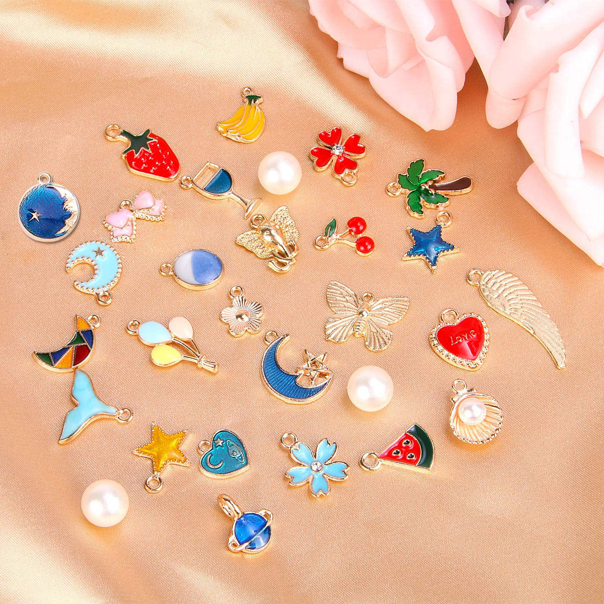 SANNIX 350Pcs Bracelet Charms Jewelry Making Charms Assorted Gold Plated Enamel Pendants for DIY Necklace Bracelet Earring Craft Supplies