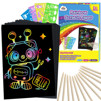 ZMLM Scratch Art Crafts Boys Gifts, 100pcs Rainbow Scratch Paper Art for 3 4 5 6 7 8 9 Years Old Girls and Boys Kids, Arts and Crafts for Kids 4-6 Christmas Gifts Toys and Party Favors (Blue)
