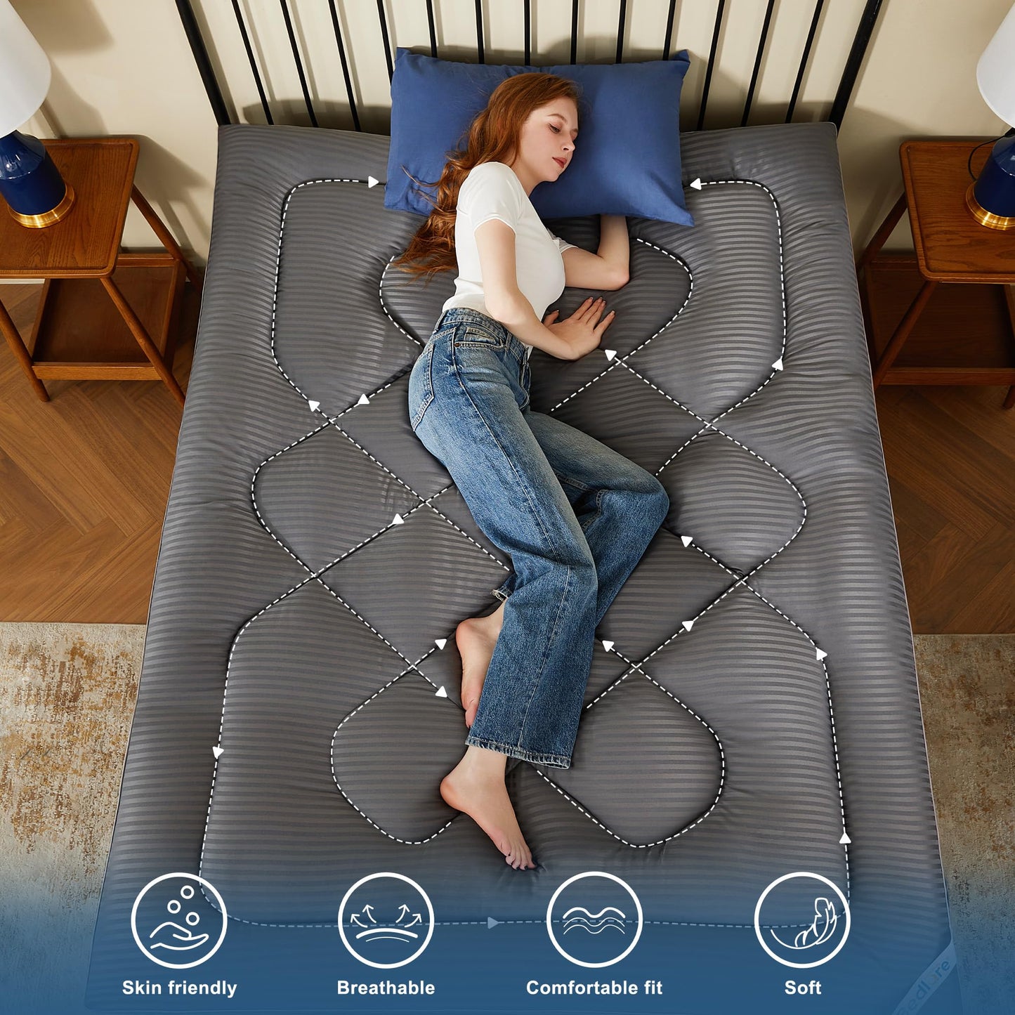 BEDLORE Queen Mattress Topper, Thick Pillow Top Pad for Back Pain Relief, Cooling Soft Mattress Cover with Deep Pockets 6-18 inch