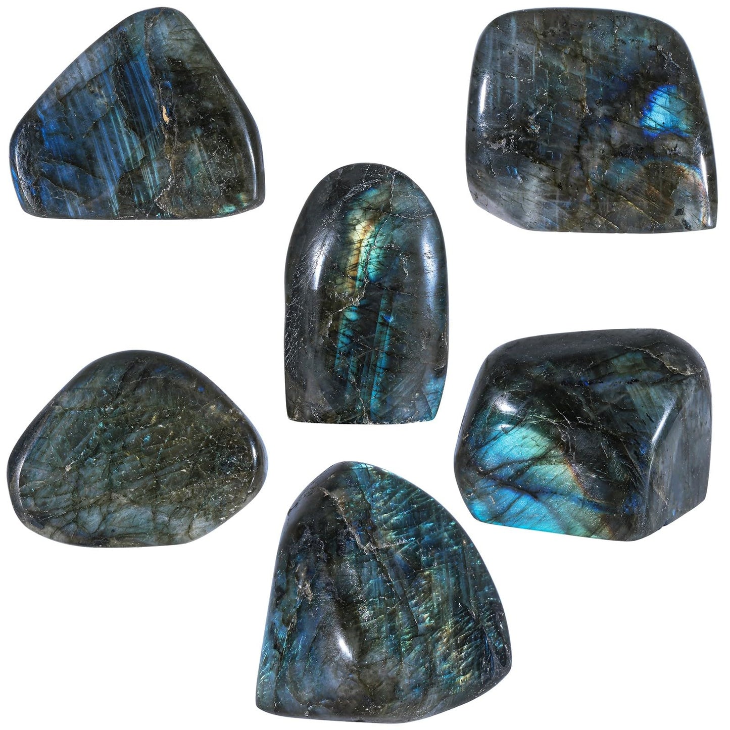 moonsix Natural Labradorite Upright Crystal Rock Slab for Reiki Healing, Irregular Polished Palm Stone for Home Office Table Decor, 0.98-3.15 inch