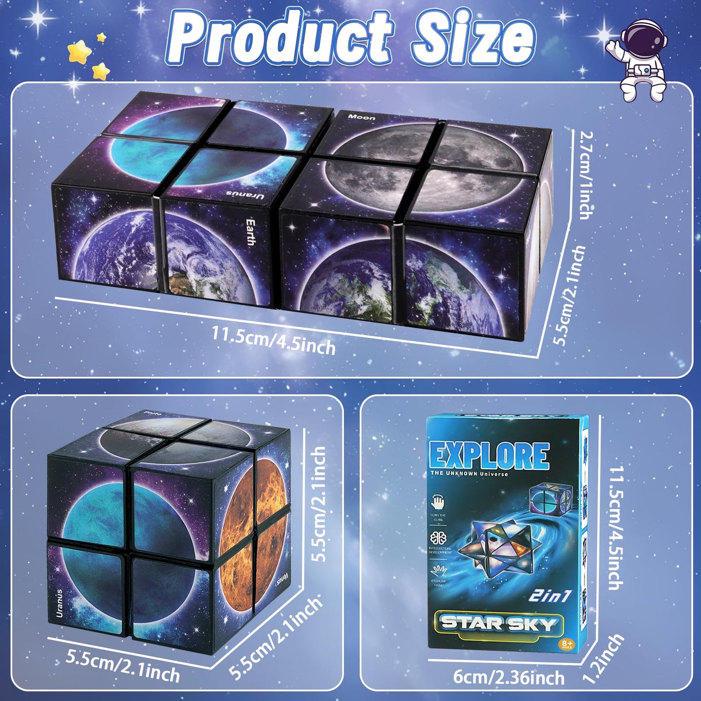 6 7 8 9 10 11 Year Old Boy Gifts: Infinity Cubes Toys for Kids Age 8-12 Birthday Presents for Girls Boys Autism Travel Magic Cube for Children Space Solar System Fidget Puzzles Smart Games Toy