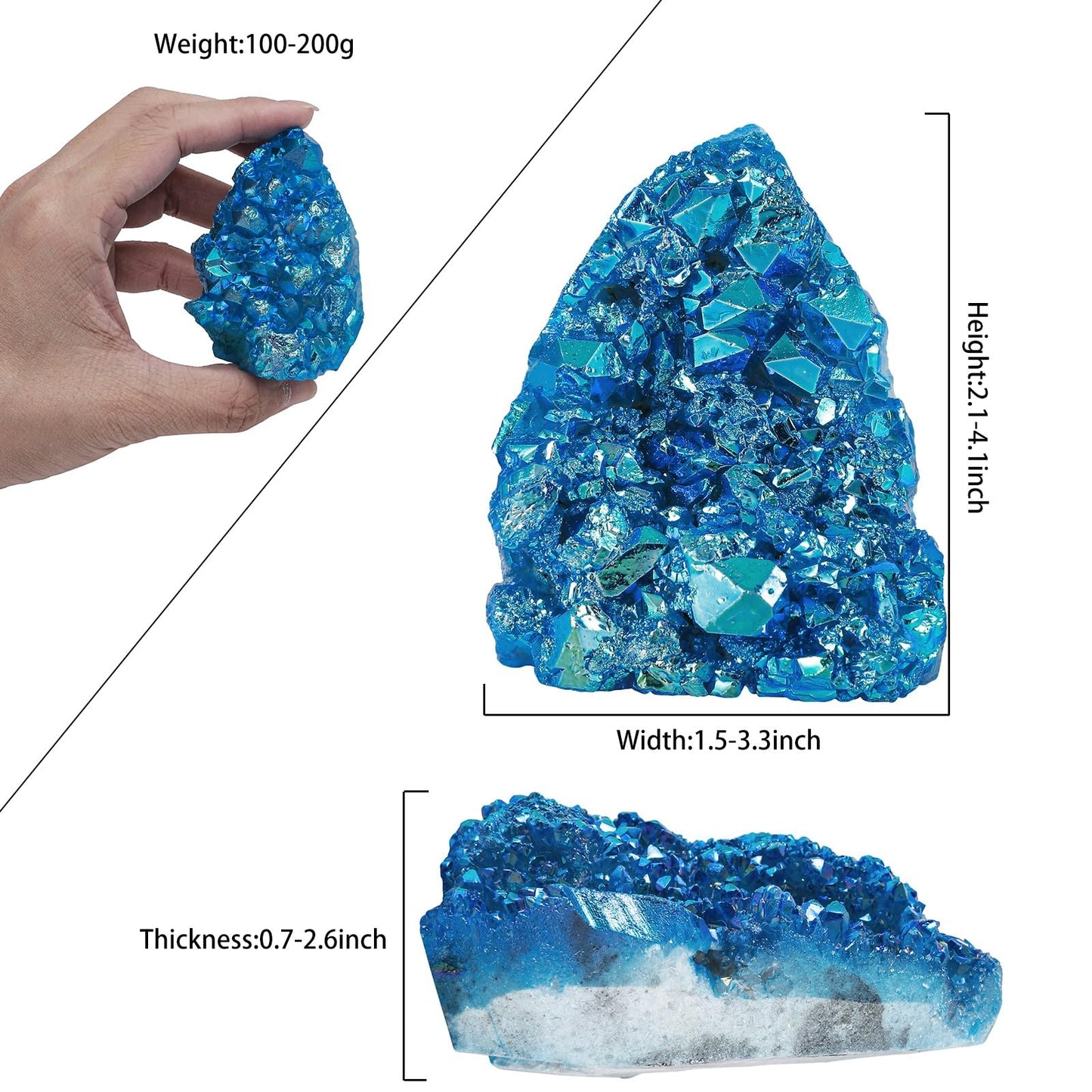 Nupuyai 2.17"-4.13" Titanium Coated Quartz Crytsal Cluster Decor for Home Office Irregular Stone Geode Specimen for Energy Protection, Blue