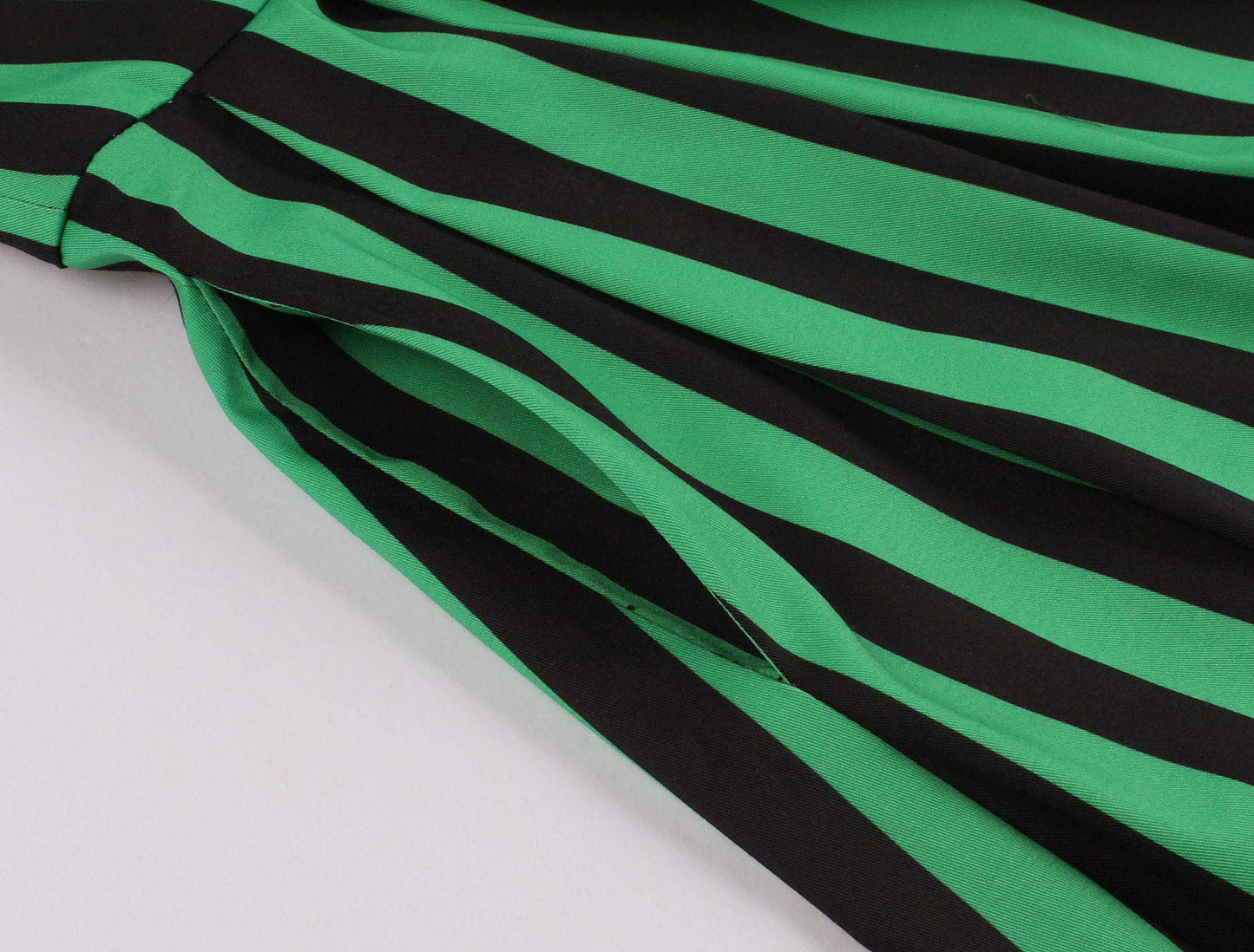 Wellwits Women's Tie Neck Halloween Gothic Black and Green Stripe Vintage Dress L