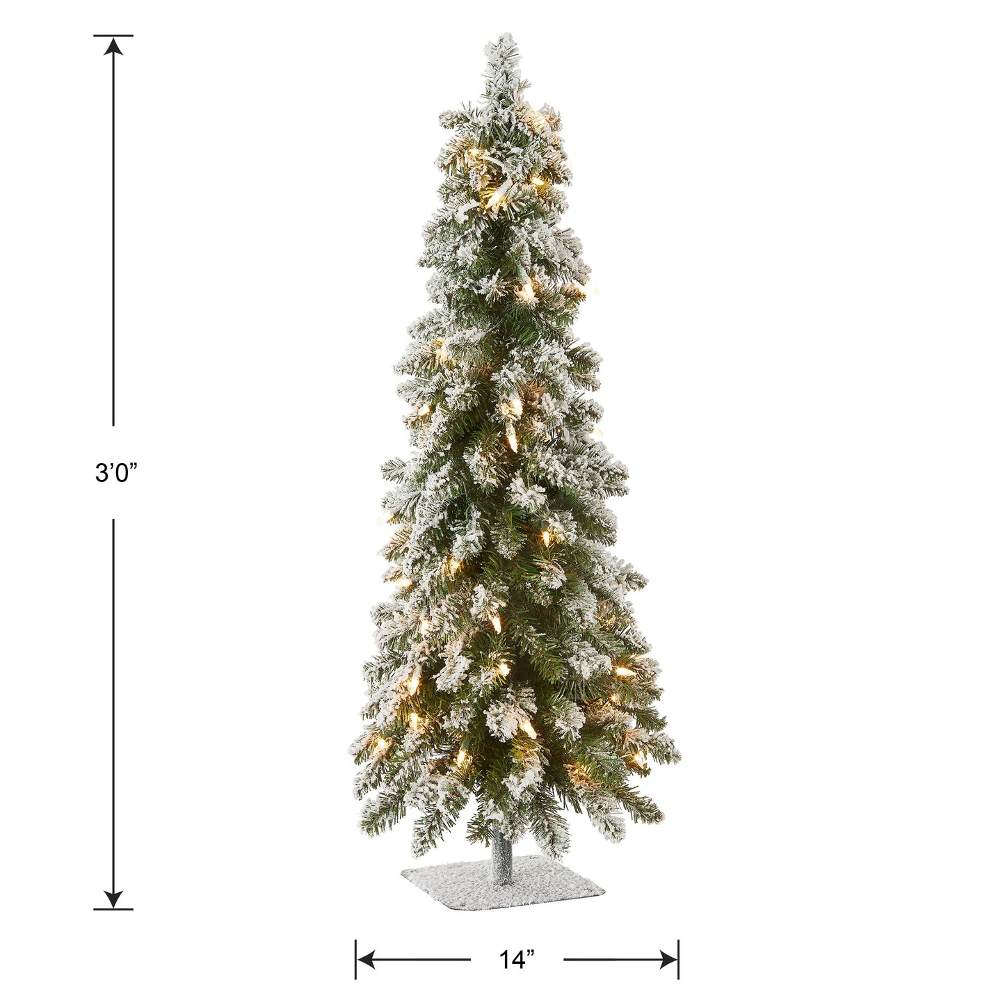 National Tree Company 3 ft Pre-Lit Flocked Downswept Forestree Mini Artificial Christmas Tree,50 Clear Lights, 198 Tips, Metal Plate Base, Green