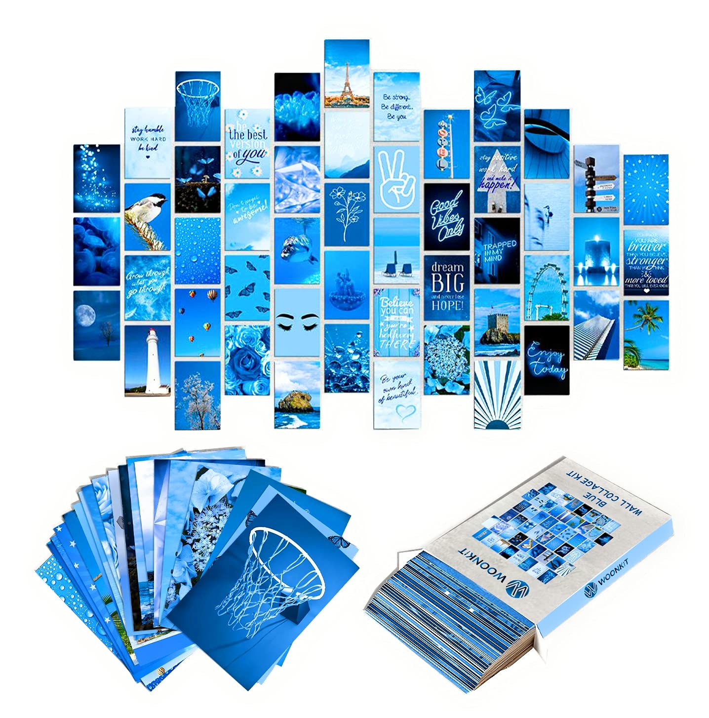 WOONKIT Blue Wall Collage Kit - Aesthetic Pictures, Room Decor for Teen Girls, 50pcs 4x6 inch
