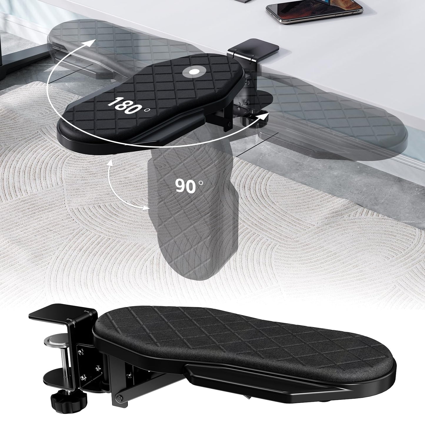 Ergonomics Desk Extender Tray, Table Mount Arm Wrist Rest Shelf, 90° Foldable Elbow Arm Support,Foldable, 180° Swivel, Computer Desk Extender Tray for Home and Office (Folding and Rotating)