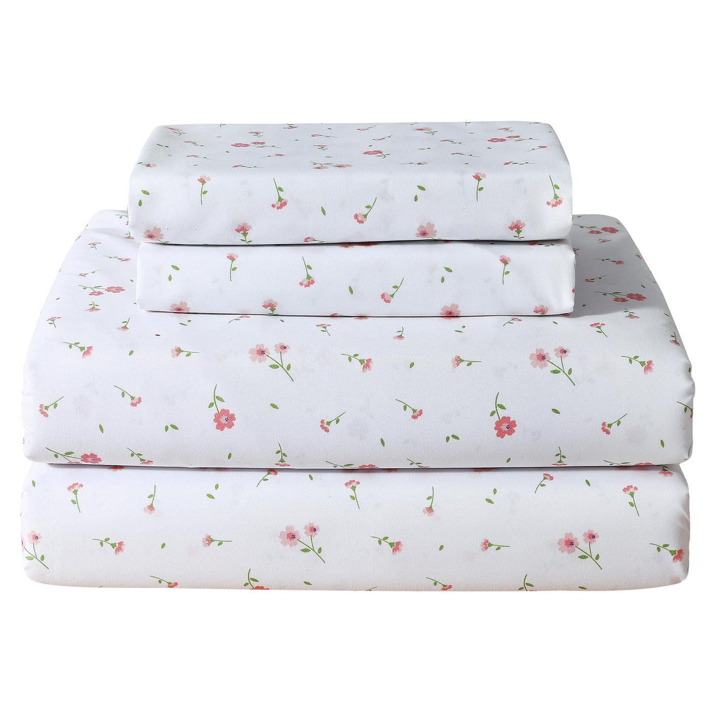 Softan Pink Flower Sheets for King Size Bed - 4 Piece Microfiber Floral Sheet Set with 15" Deep Pocket, Cute Pink Spring Flower Sheets and Pillowcase Set