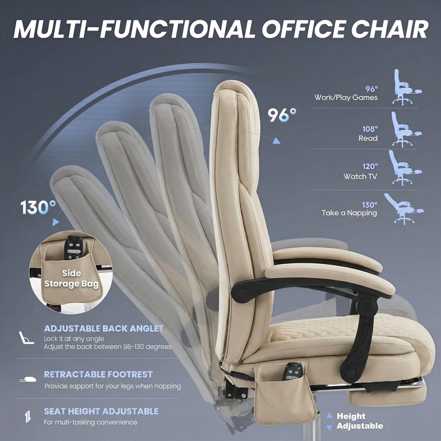MALOL Massage Office Chair Set of 2 with 3-Level Heat and Footrest – 20-Min Easy Assembly, 300 lbs Big and Tall Desk Chair, PU Leather Ergonomic Executive Computer Chair with Side Pocket, Beige