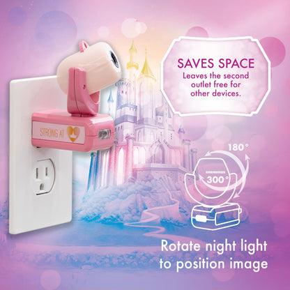 Projectables Disney Princess LED Kids Night Light, Projector, Plug-In, Dusk-to-Dawn Sensor, Belle, Jasmine, Ariel, Moana, Tiana & Mulan, Pink, 11738