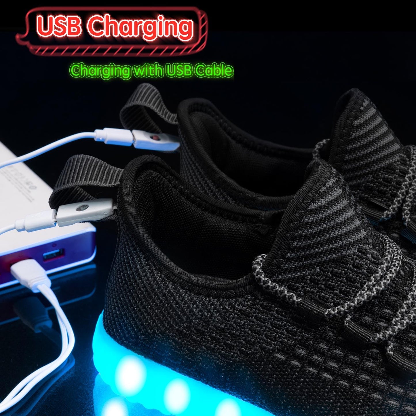 Light Up Shoes for Women Men USB Charging LED Shoes Adult Halloween Dancing Glowing Luminous Trainers Mesh Upper Flashing Sneakers(Black,9)