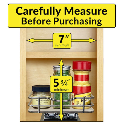 LYNK PROFESSIONAL® Pull Out Spice Rack Organizer for Inside Kitchen Cabinets - 4-1/4 inch Wide - Slide Out Drawer – Chrome Sliding Spice Cabinet Organization Shelf Racks - 2 Tier