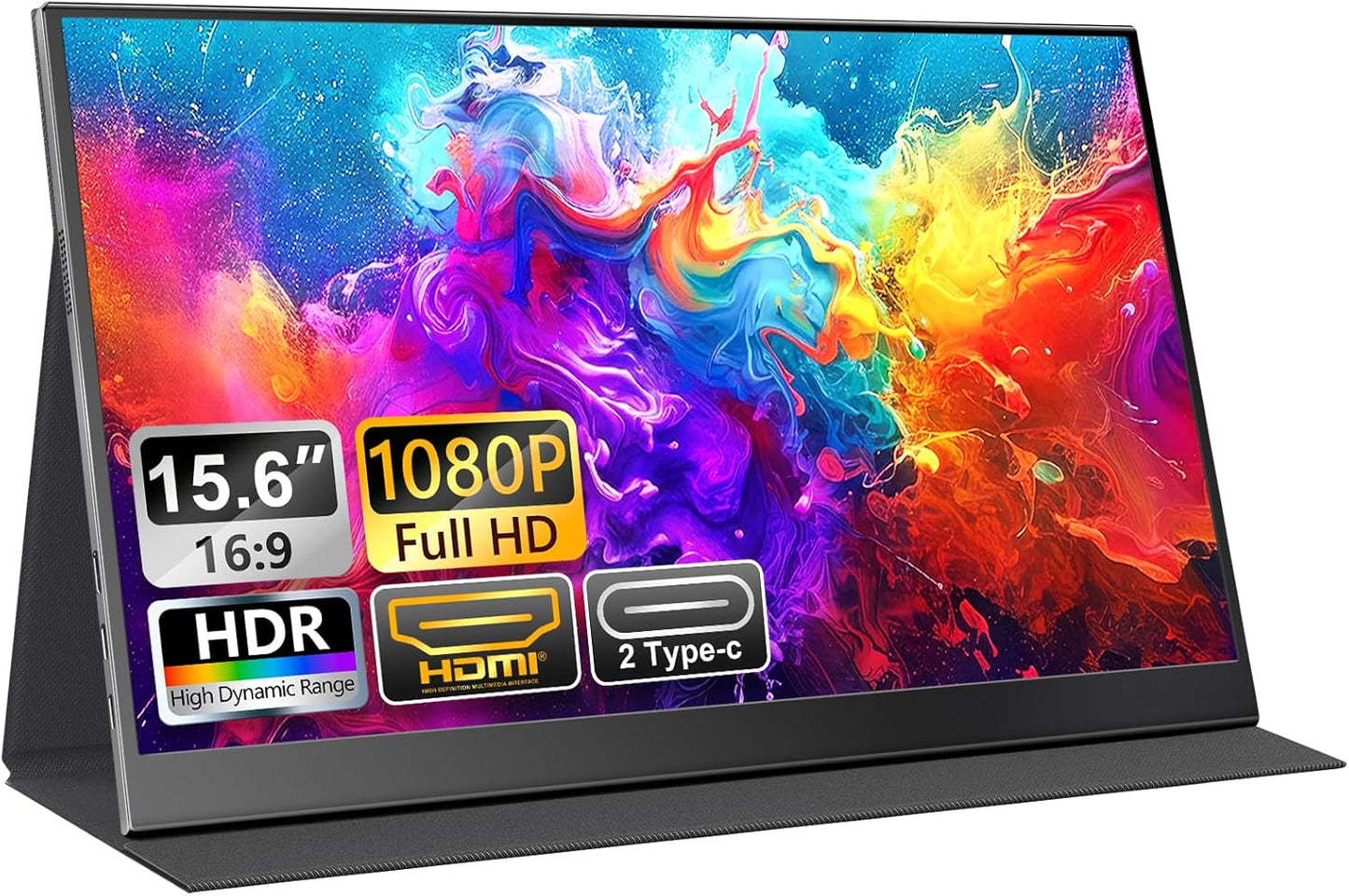 Portable Monitor 15.6-Inch FHD 1080P IPS with HDR for Gaming, USB-C/HDMI Extended Screen, Ultra-thin Plug&Play, with Case & Speakers, for Laptop MAC PC Phone DVR PS4/5 Xbox Switch