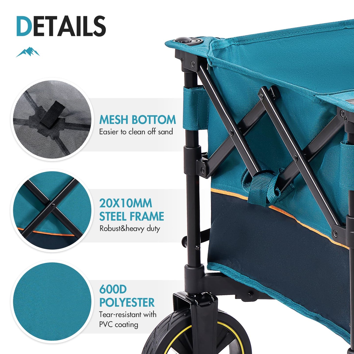 Portal Festival Trolley on Wheels Camping Trolley Cart with Brakes Heavy Duty Beach Wagon Pull along Collapsible Hand Truck Trailer Buggy for Picnic Garden Event Utility Pet 200L