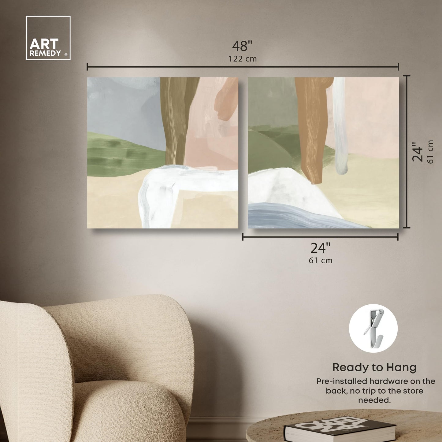 Mineral Duo Canvas Print Sage Wall Art Set by Art Remedy, Gallery Wrapped, 24 x 24