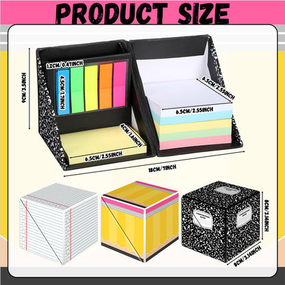 Eaasty 3 Set Teacher Appreciation Gifts Sticky Notes Organizer with Pen Holder 3-in-1 Memo Pad Set Portable Desk Organizer with Pencil Notebook Composition Book Pattern for End of Year Office