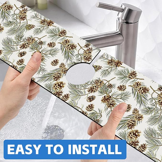 Abstract Pine Cones Sink Faucet Absorbing Mat Splash Guard Behind Faucet Sink