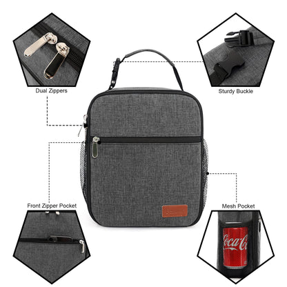 Femuar Lunch Box for Men Women Adults Small Lunch Bag for Office Work Picnic - Reusable Portable Lunchbox, Charcoal Grey