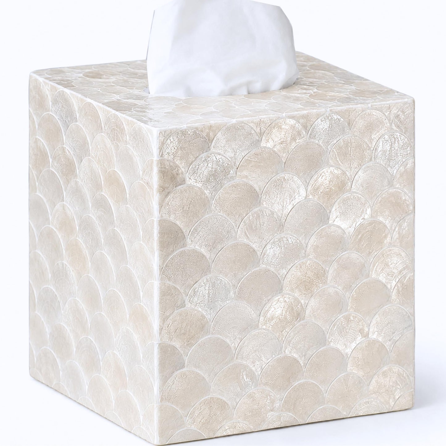 5.9" Capiz Shell Tissue Box Cover for Kleenex and More, Square Decorative Holder with Bottom Slider, Handmade Bathroom Accessory Coastal Décor (Natural)