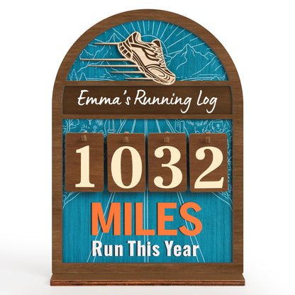 Personalized Miles Run This Year Tracker, Custom Wooden Running Log Counter, Unique Gifts for Runners Men Women, Cool Marathon Runner Gifts, Motivational Decor for Gym Home Workout Decor