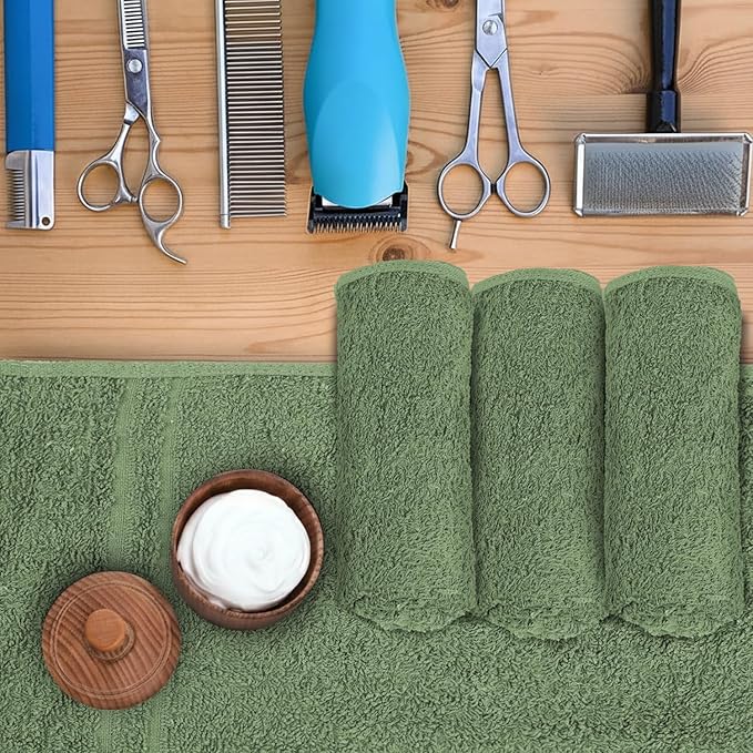 24 Pack Green Hand Towel 100% Cotton Spa Towel – 16x26 inches Highly Absorbable