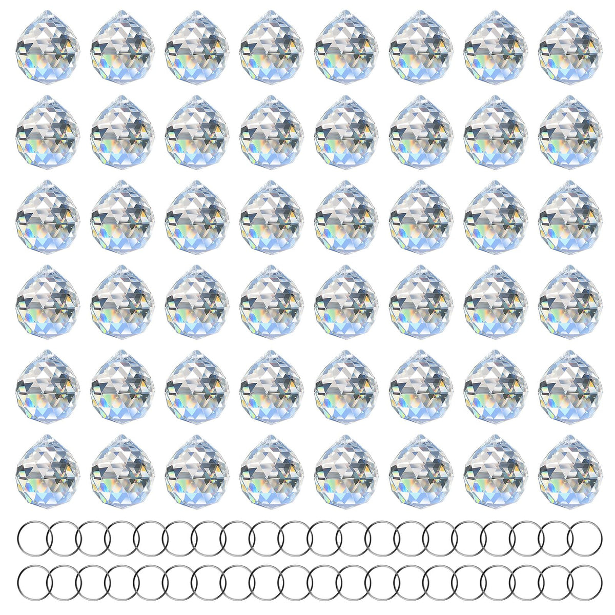 MerryNine 48 Pcs 30mm Clear Crystal Ball Prism Sun Shine Catcher Rainbow Pendants Maker, Hanging Crystals Prisms for Windows, for Feng Shui, for Gift (30mm/1.18" 48pack, 48)