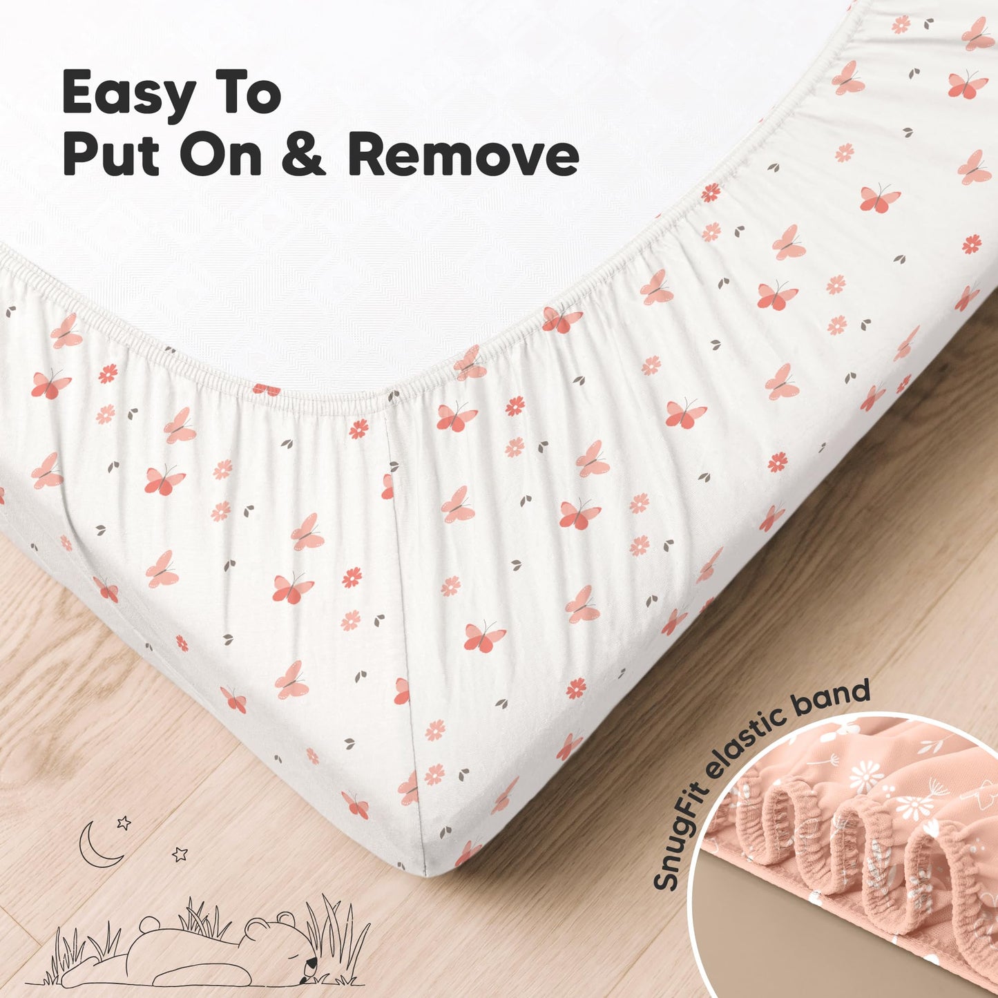 KeaBabies 2-Pack Organic Cotton Crib Sheets for Boys, Girls - 52x28 Fitted Crib Mattress Sheet Neutral, Breathable Cover for Baby Bed Set, Toddler Mattress, Soft & Cute Prints (Butterflies)