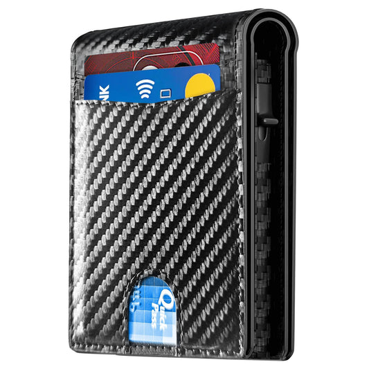 2025 Wallet for Men - RFID Blocking [Functional & Practical] Bifold Slim Minimalist Credit Card Holder Pop Up Wallet Metal Case with Cash Slot, Front Pocket with ID Window, Gift Boxed (Carbon Fiber)