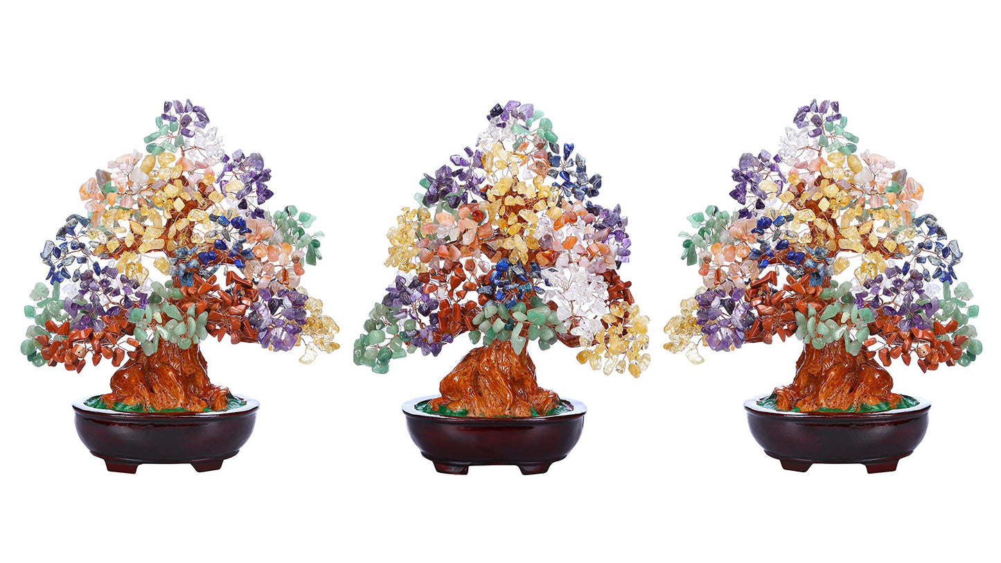 Jovivi Large Feng Shui Natural 7 Chakra Healing Crystal Money Tree Resin Base Bonsai Style Decoration for Wealth and Luck 9.5 Inches