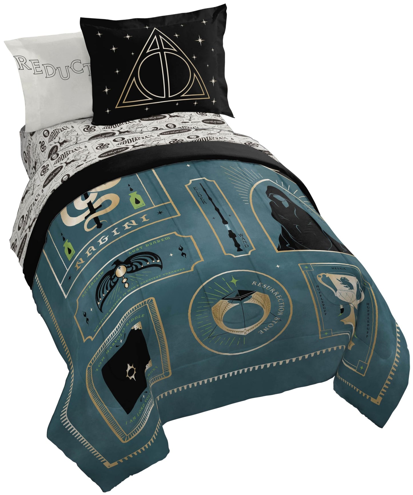 Jay Franco Kids Comforter Set Includes Sheets and Pillow Covers - Soft and Cozy Bed Set for Stylish Room Decor, Blue - Harry Potter, 5 Piece Twin Size Bedding