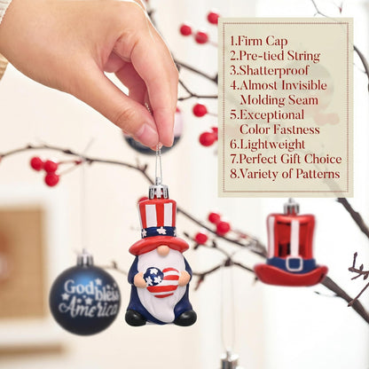Valery Madelyn 4th of July Tree Decorations for Patriotic Memorial Day Ornaments, 50ct Large Red White Blue Shatterproof Americana Gnome for Independence Day USA 250th Anniversary Hanging Ball Decor