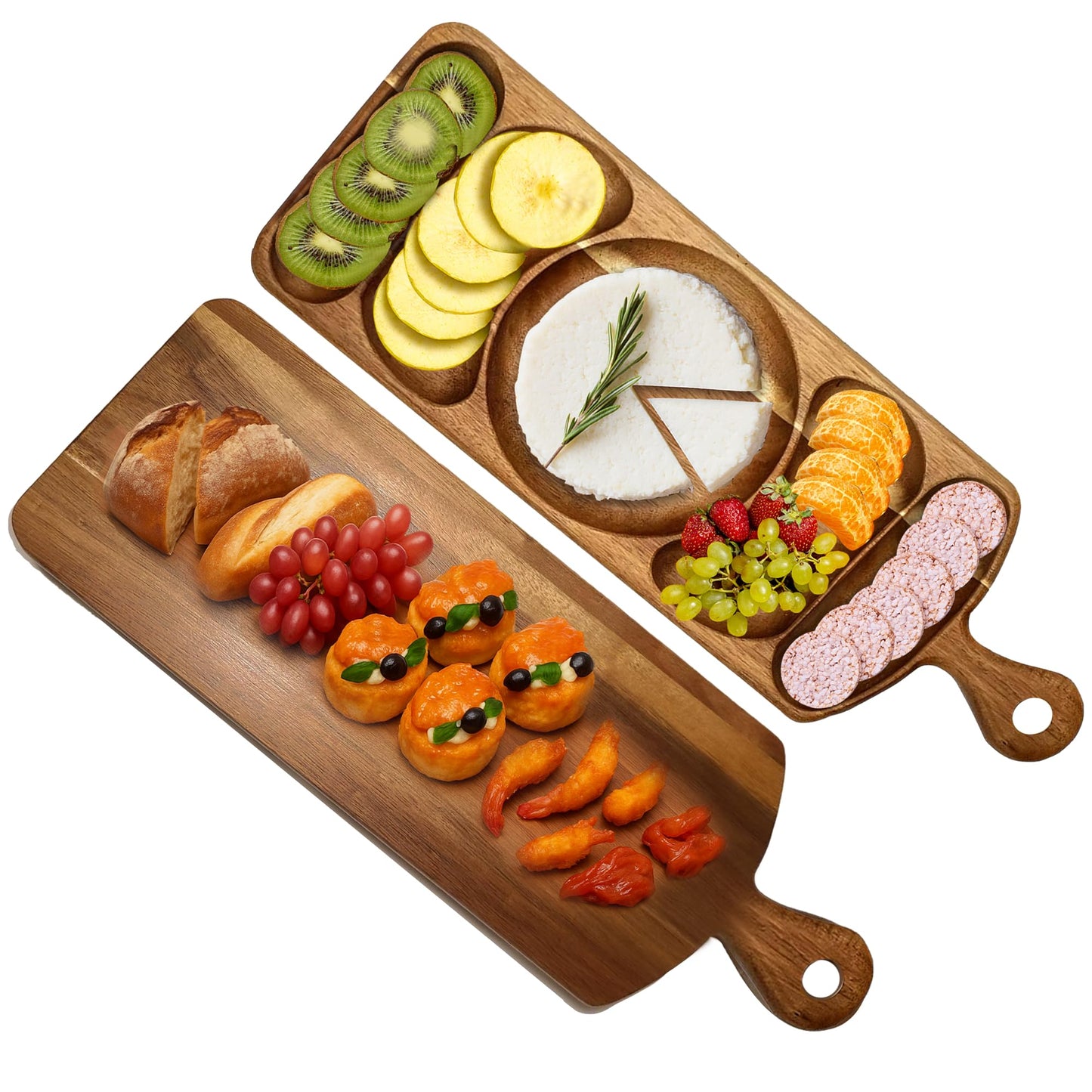 Reversible Acacia Wood Serving Platter with Handle – Premium Wooden Tray for Charcuterie, Crackers, Cheese, Fruit, Veggies, Appetizers & Snacks – Party Serving Tray & Travel Charcuterie Board