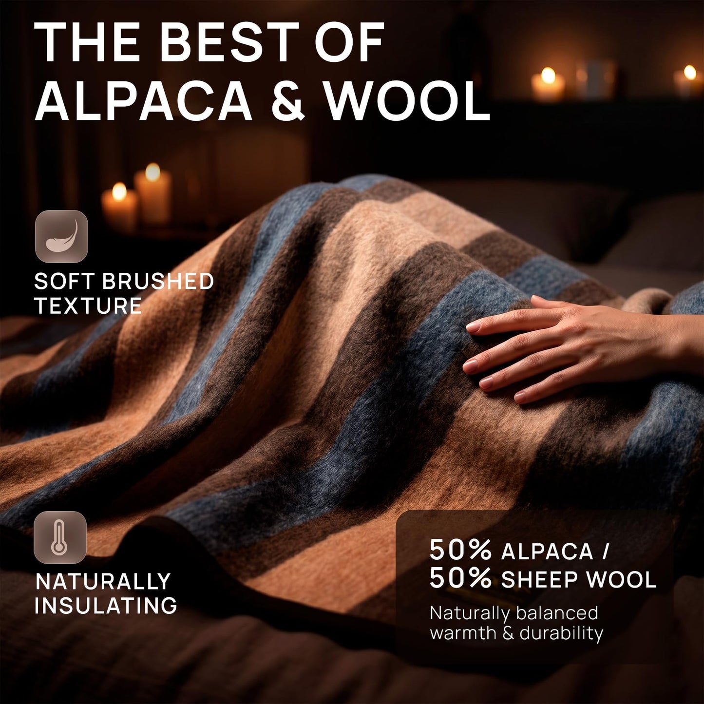 Alpaca & Sheep Wool Blanket, Full/Queen, Heavyweight Warmth, Earth Tones