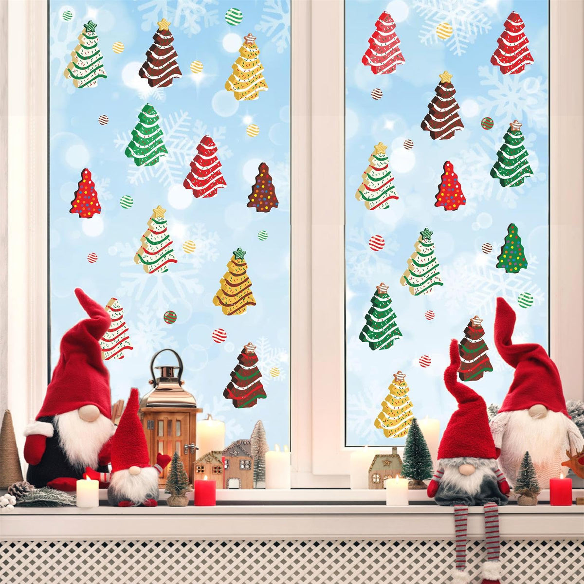 Christmas Small Tree Wall Stickers Christmas Candy Window Clings Stickers Double Sided Candy Cane Xmas Window Decals Pine Tree Holiday Window Decorations Christmas Party Supplies