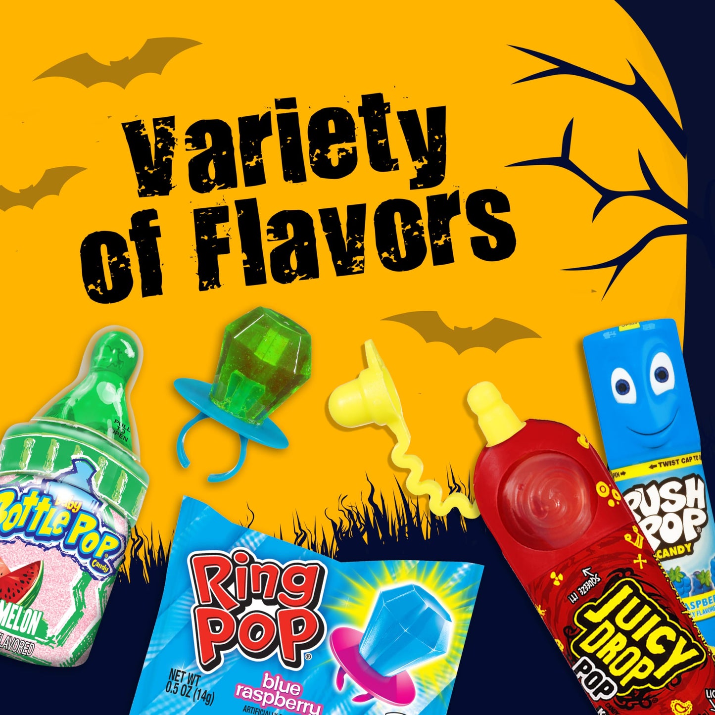 Candy Variety Pack, 18 Count Assorted Lollipops, Bulk Individually Wrapped Ring Pop, Push Pop, Baby Bottle Pop & Juicy Drop, Ideal for Birthdays, Party Favors for Kids & Hard Candy Gifts