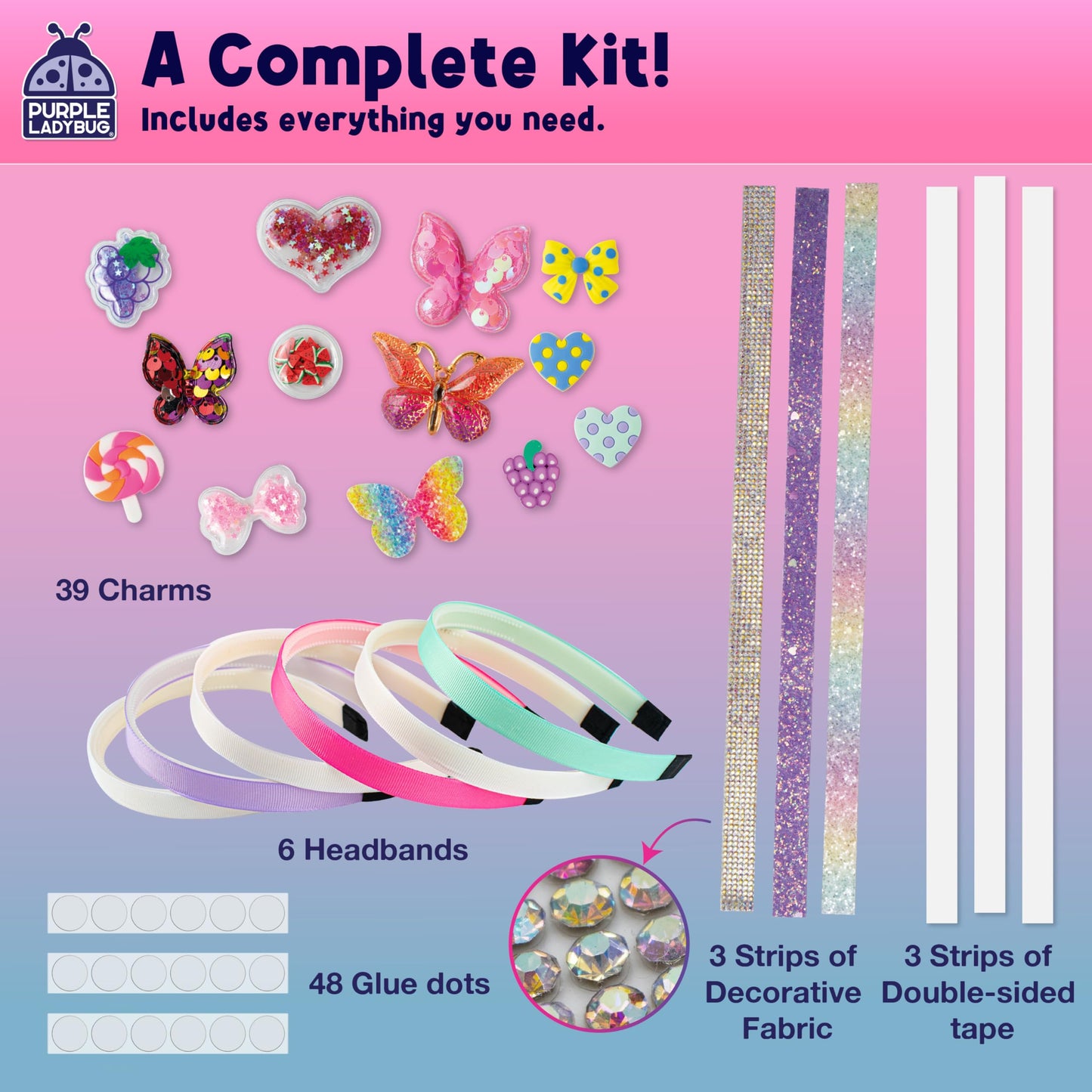 PURPLE LADYBUG Glamour Headband Making Kit for Girls - DIY Hair Accessories & Hair Bands - Craft Kits for Kids - 5 Year Old Girls Gifts, Girl Birthday Presents for Ages 5-10, Summer Crafts Activity