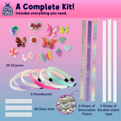 PURPLE LADYBUG Glamour Headband Making Kit for Girls - DIY Hair Accessories & Hair Bands - Craft Kits for Kids - 5 Year Old Girls Gifts, Girl Birthday Presents for Ages 5-10, Summer Crafts Activity