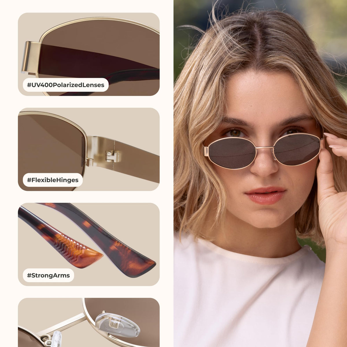 livho 2025 Trendy Oval Sunglasses - Stylish Polarized Shades for Everyday - Retro Metal Frames